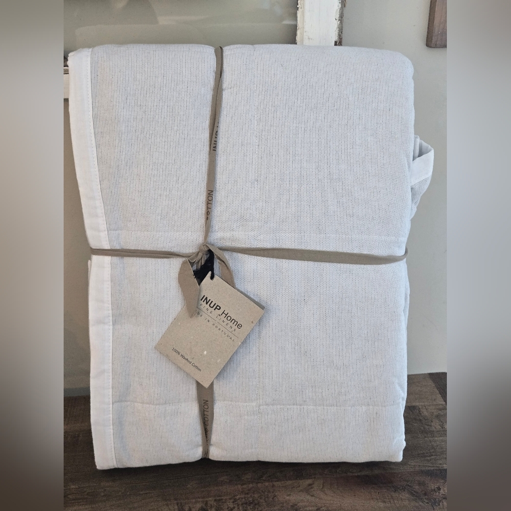 INUP Home 100% Washed Cotton Quilt Light Gray Made In Portugal